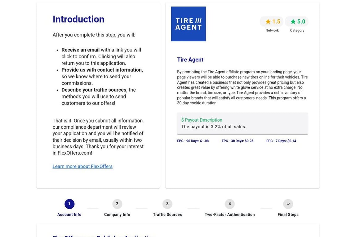 Tire Agent affiliate program signup page