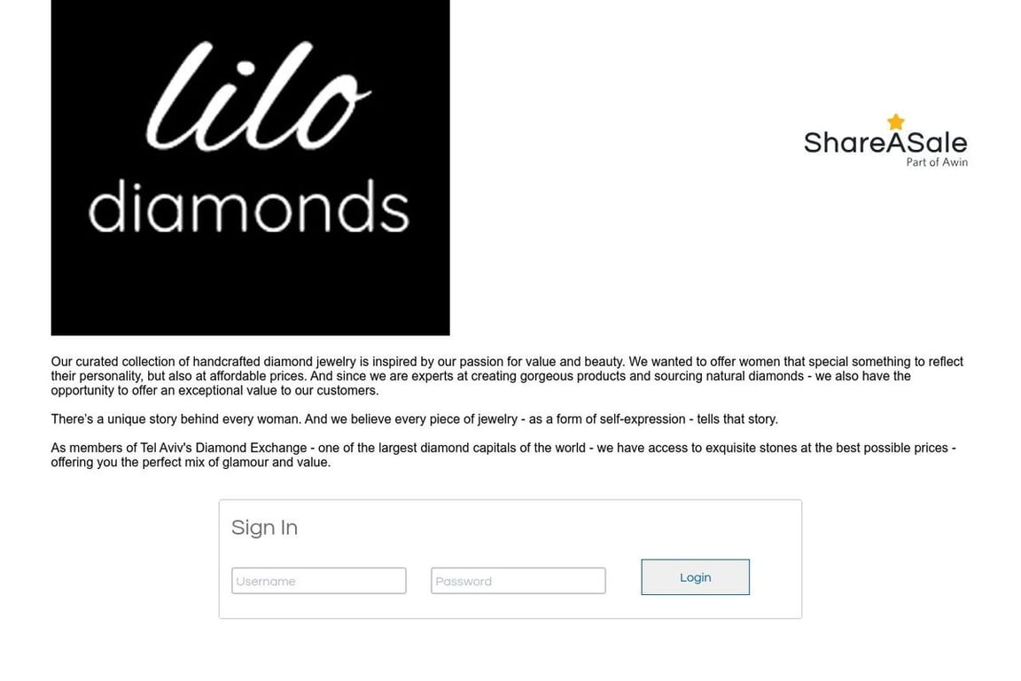 Lilo Jewelry affiliate program signup page