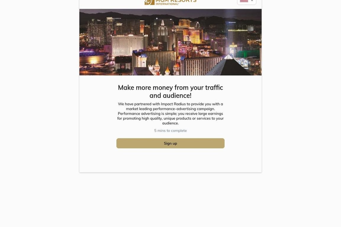 Vdara Hotel & Spa affiliate program signup page