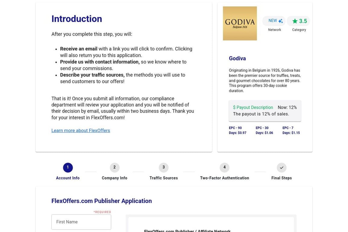 Godiva affiliate program signup page