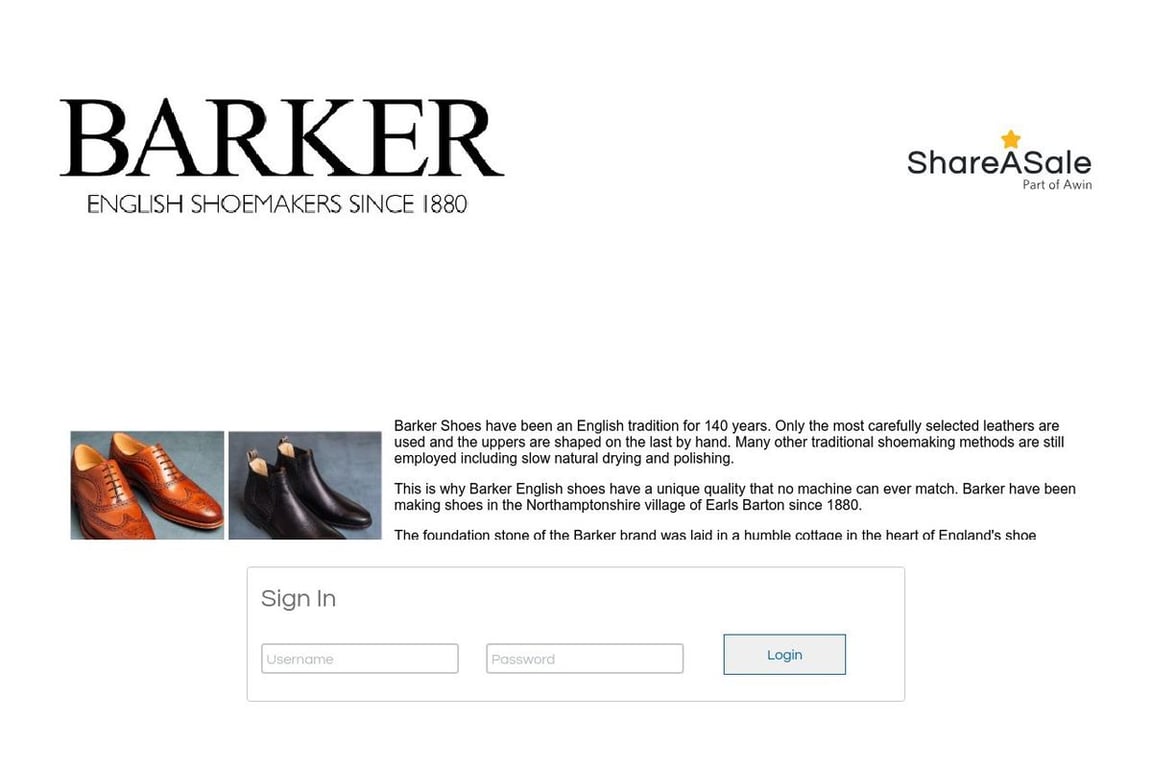 Barker Shoes Ltd affiliate program signup page