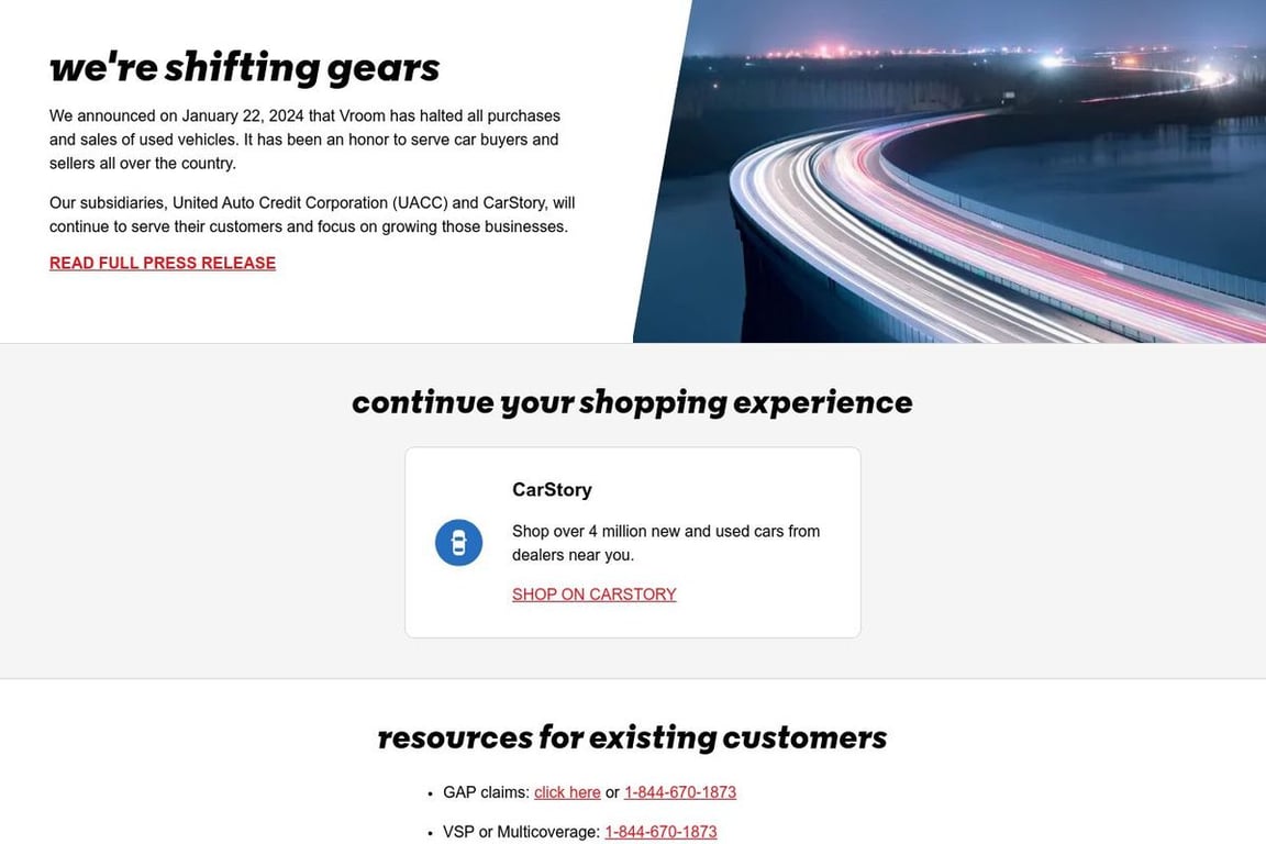 Vroom homepage