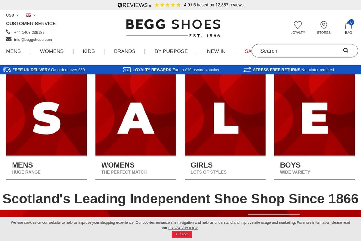 Begg Shoes homepage