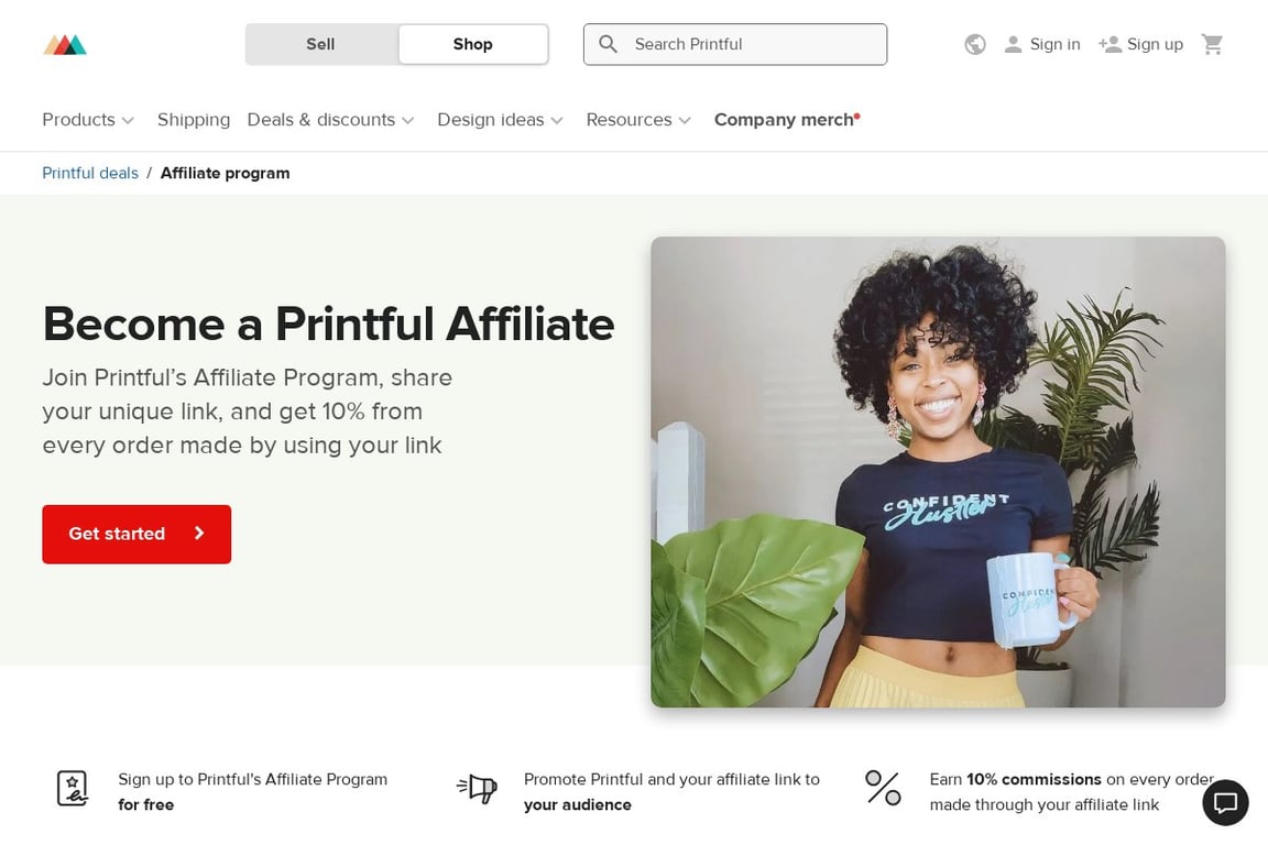 Printful affiliate program signup page