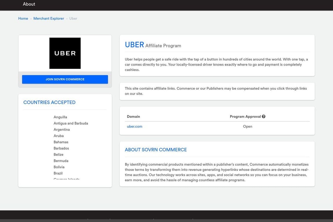 Uber Drivers affiliate program signup page