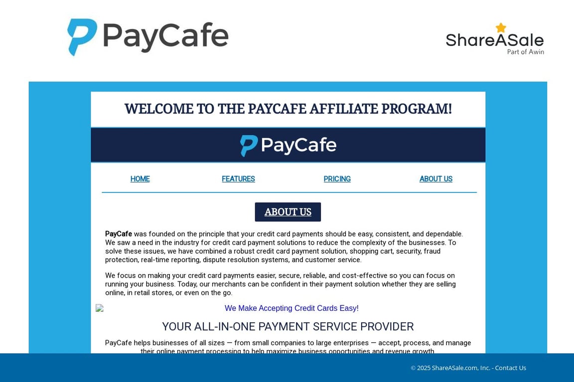 PayCafe affiliate program signup page