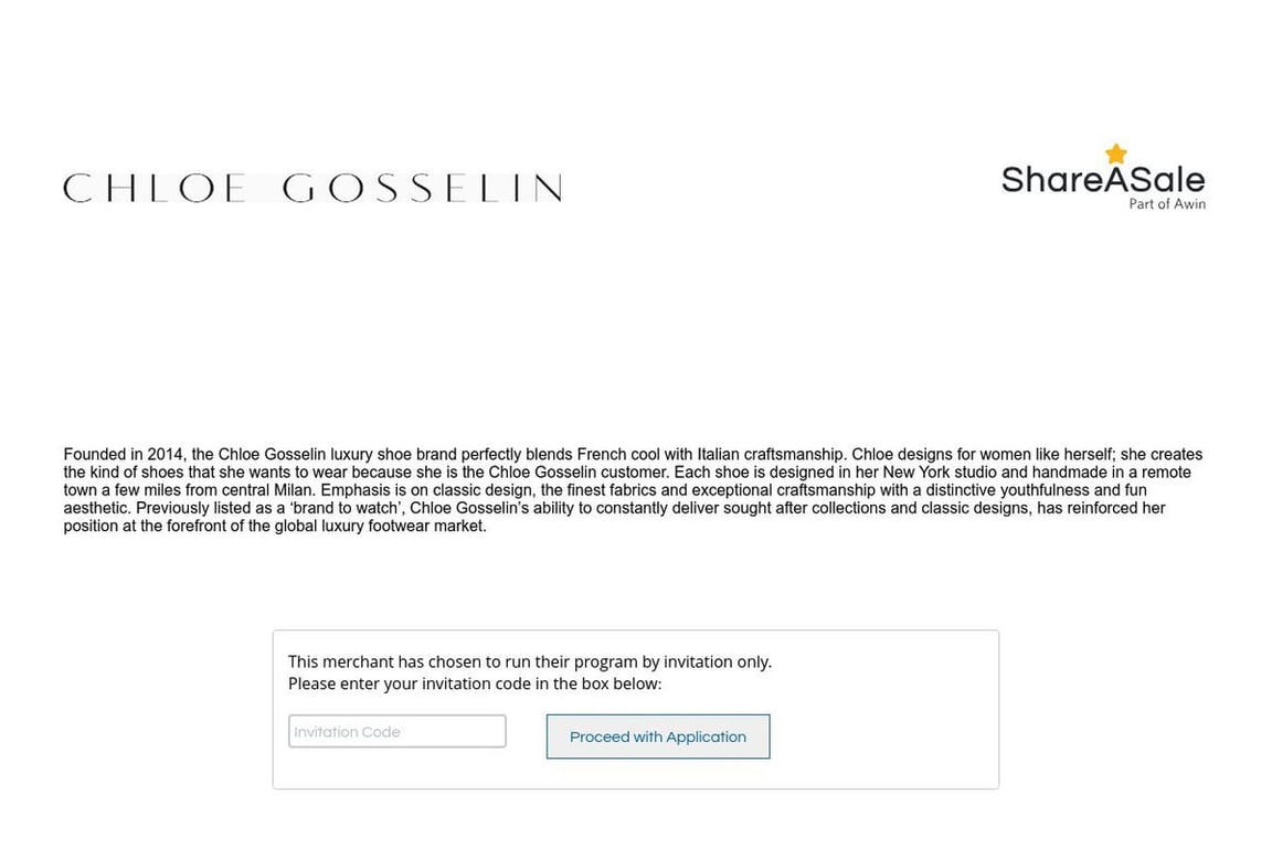 Chloe Gosselin affiliate program signup page
