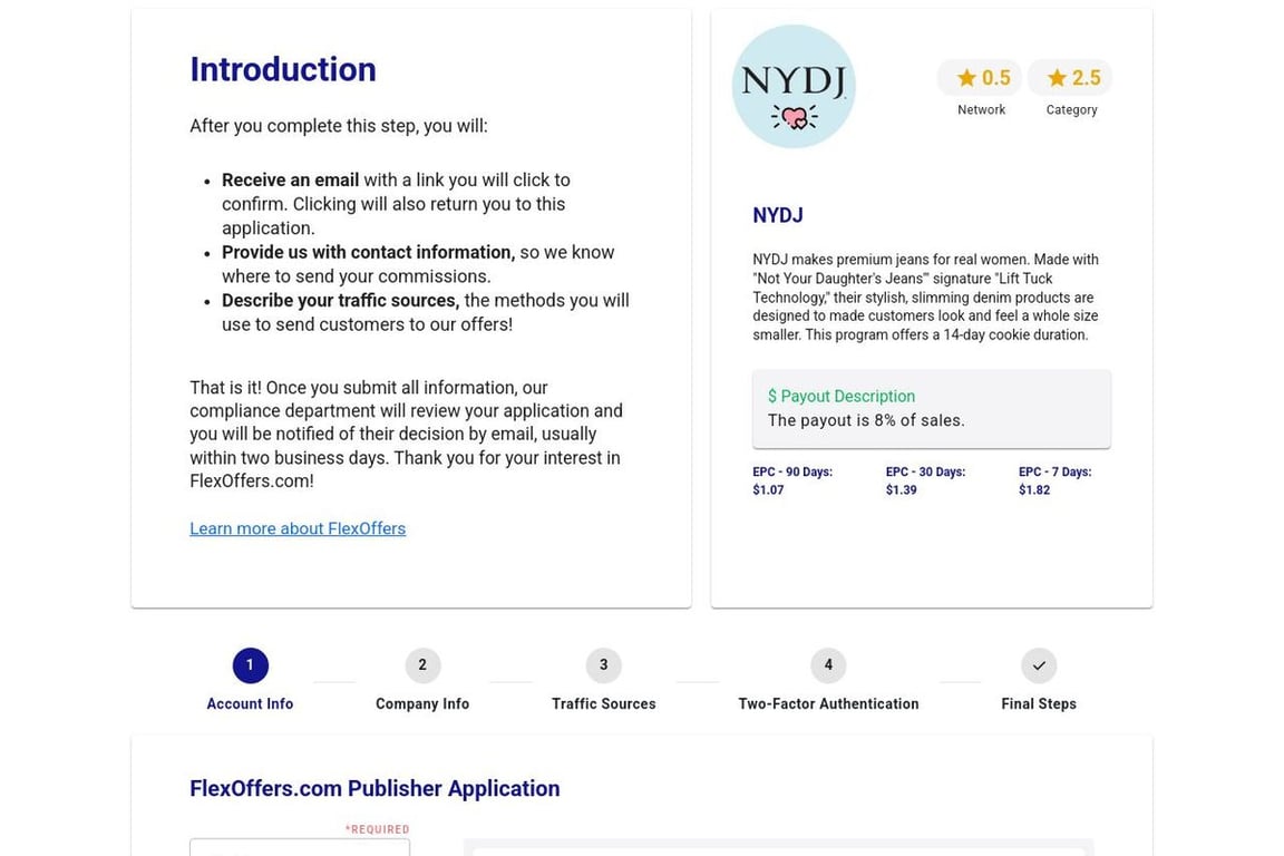 NYDJ affiliate program signup page