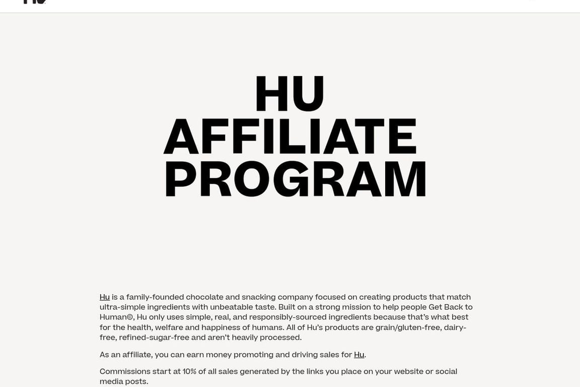 Hu Kitchen affiliate program signup page