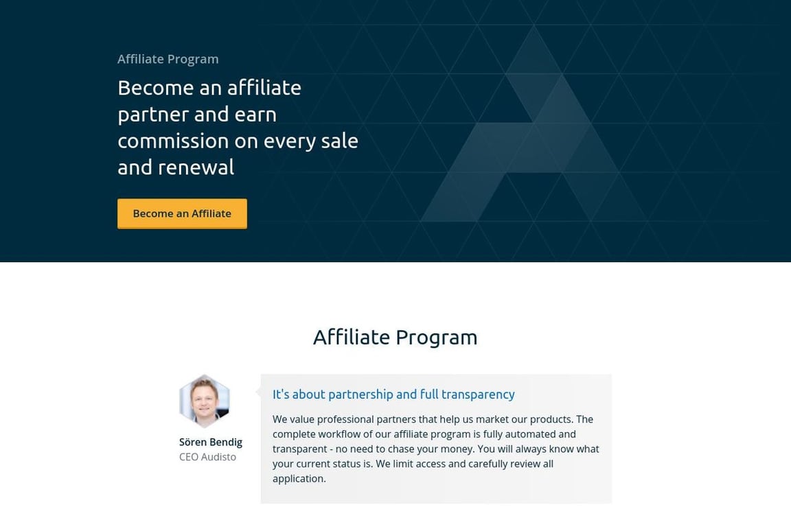 Audisto affiliate program signup page