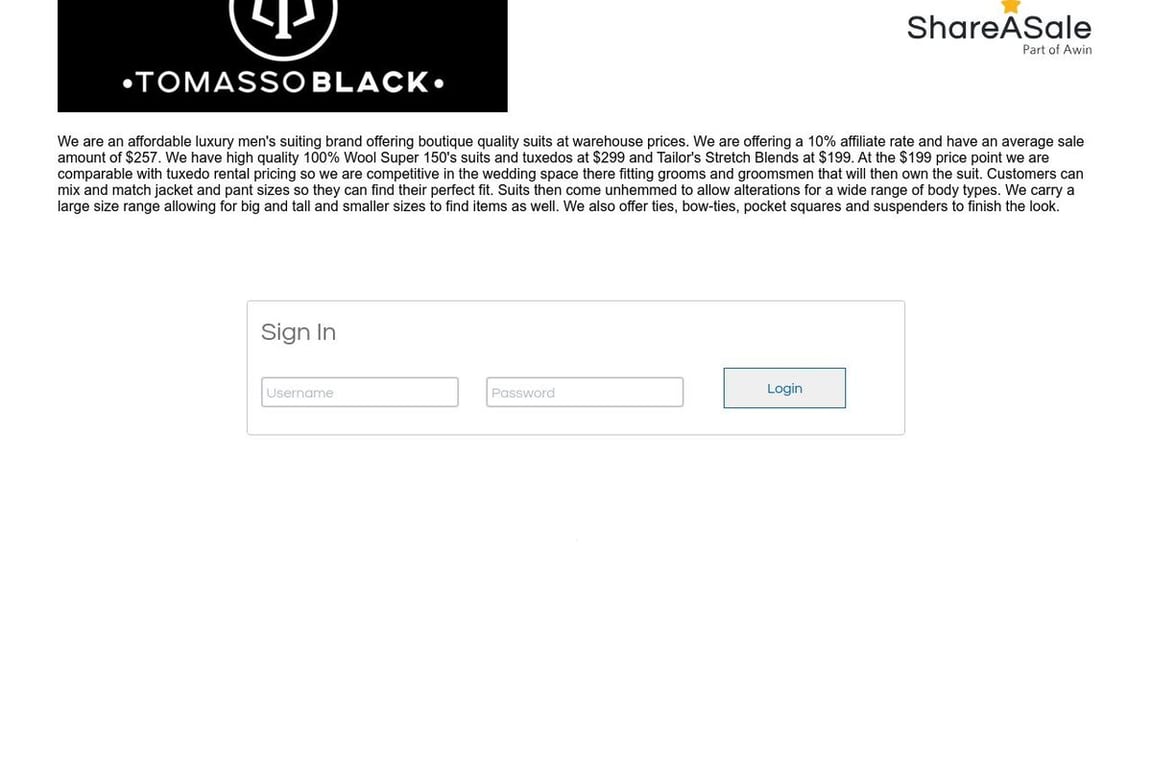 Tomasso Black affiliate program signup page