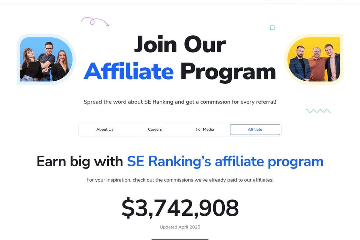 SE Ranking affiliate program signup page
