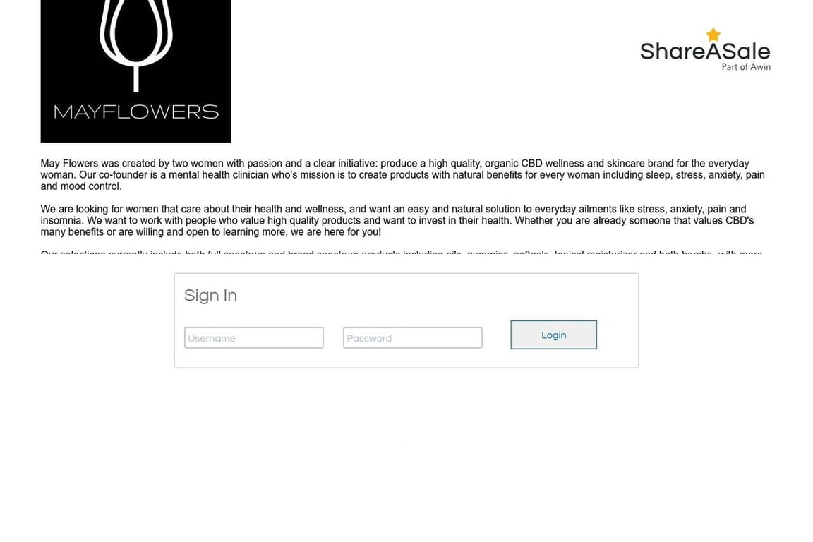 May Flowers affiliate program signup page