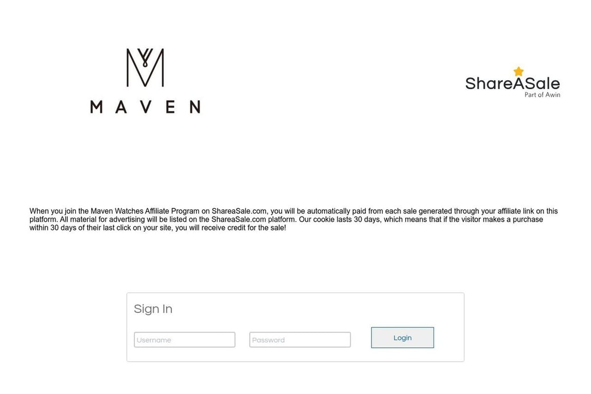 Maven Watches affiliate program signup page