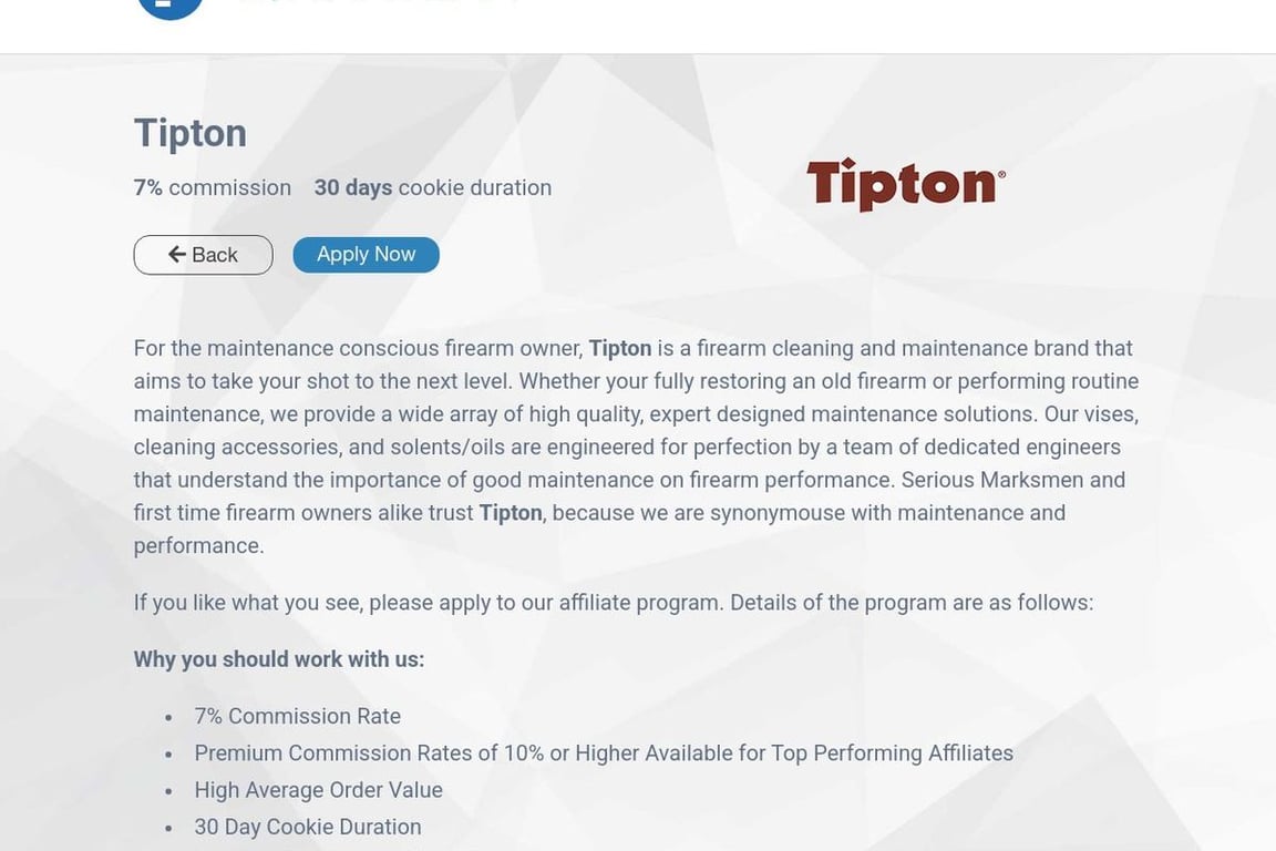 Tipton affiliate program signup page