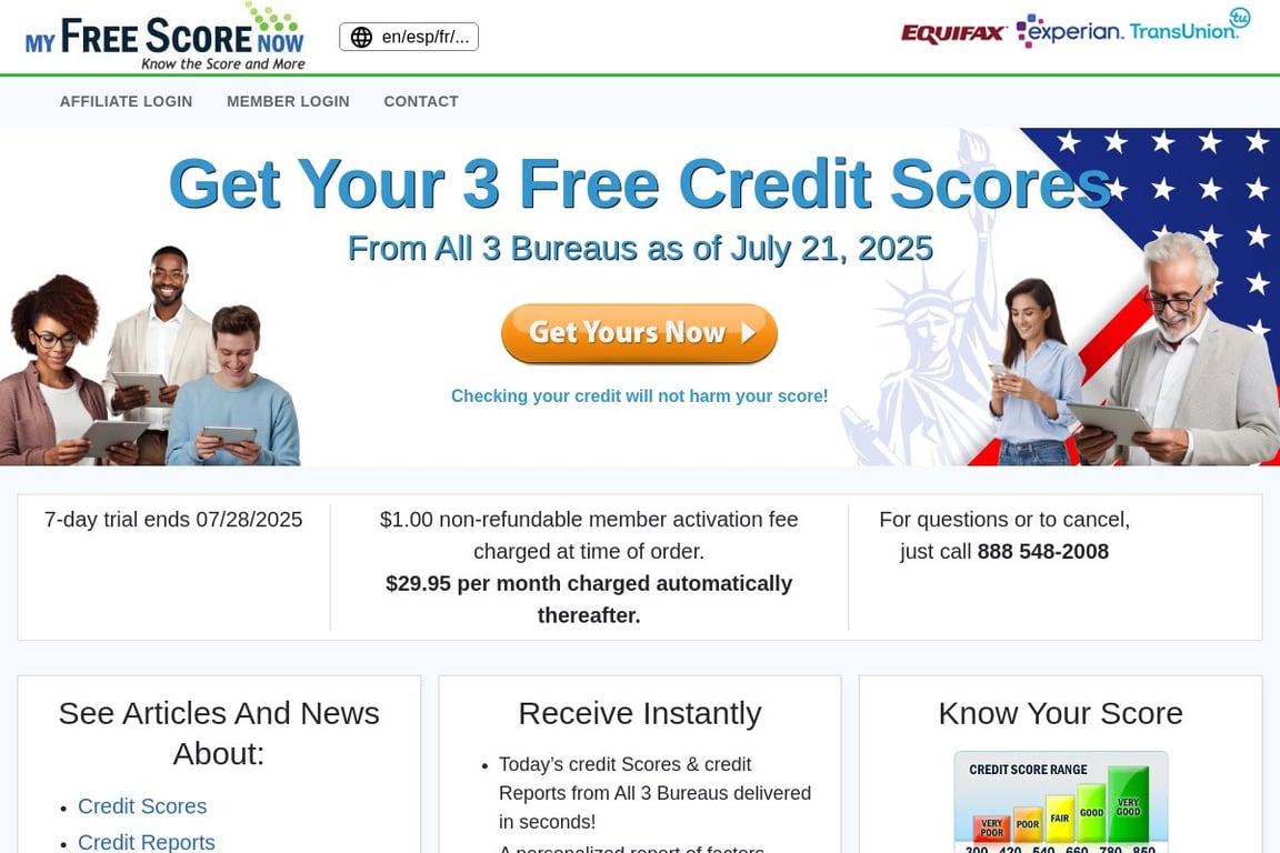 MyFreeScoreNow.com homepage