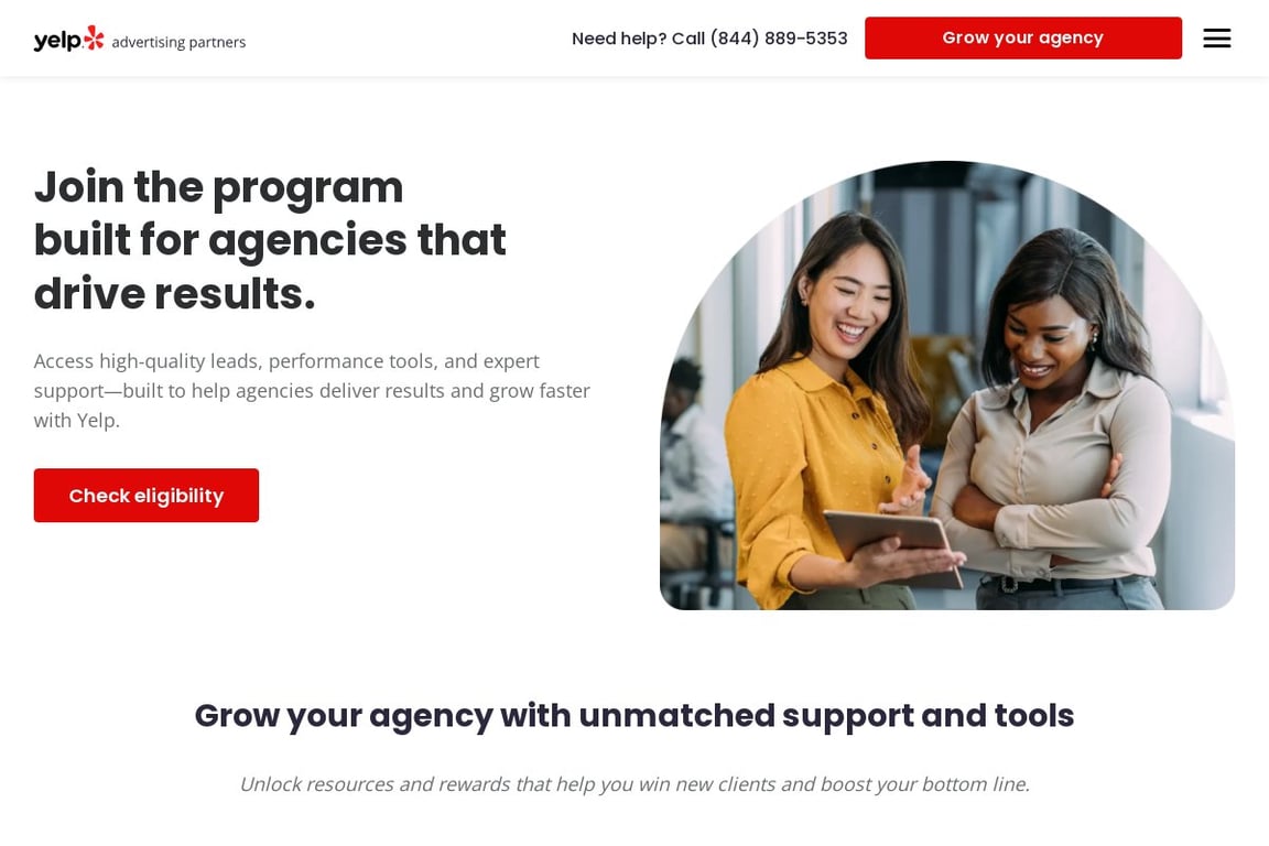 Yelp affiliate program signup page
