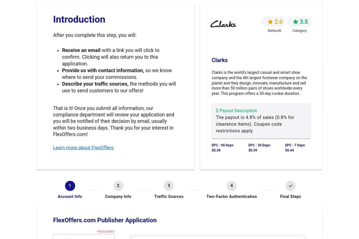 Clarks affiliate program signup page