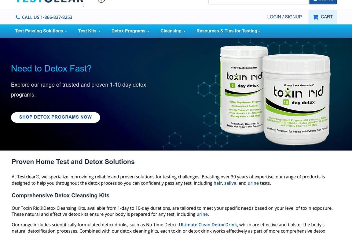 Testclear.com homepage