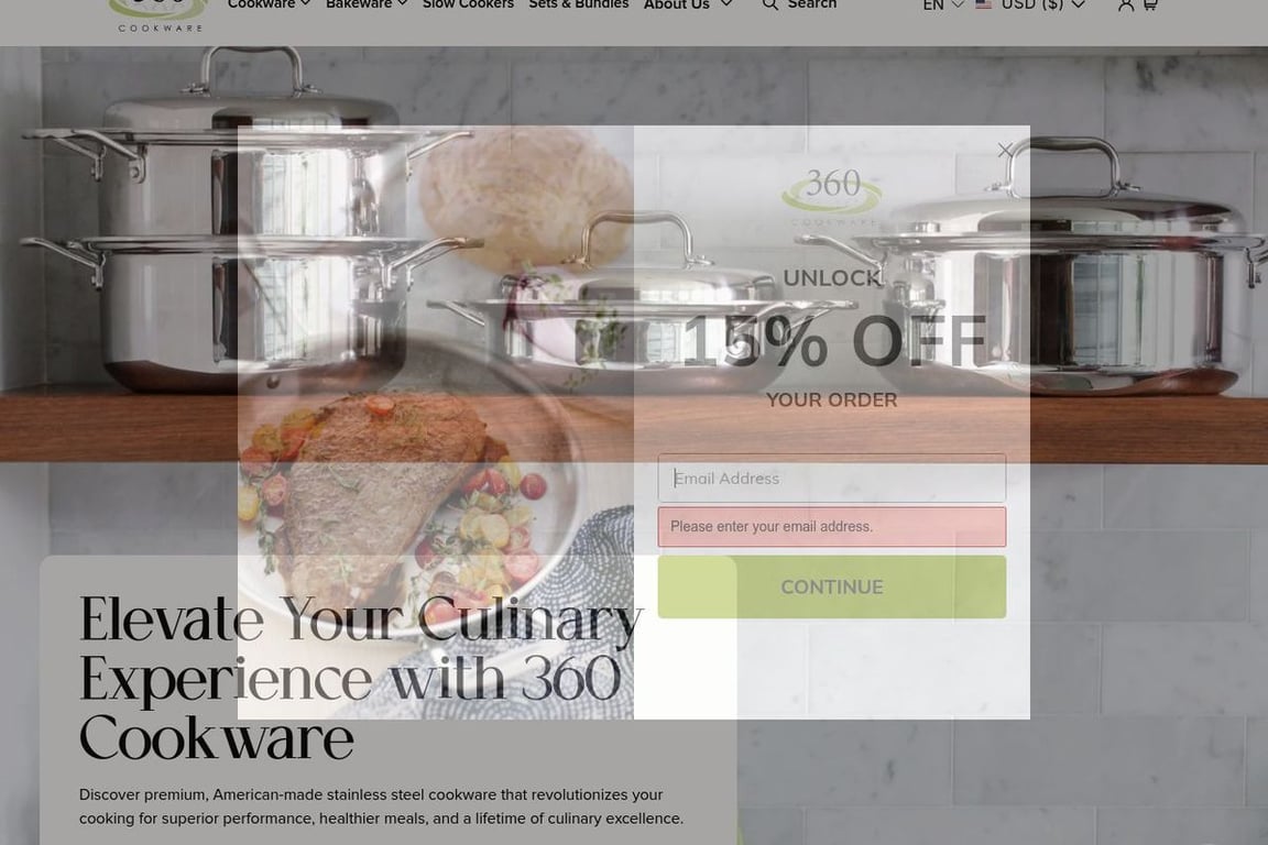 360 Cookware homepage