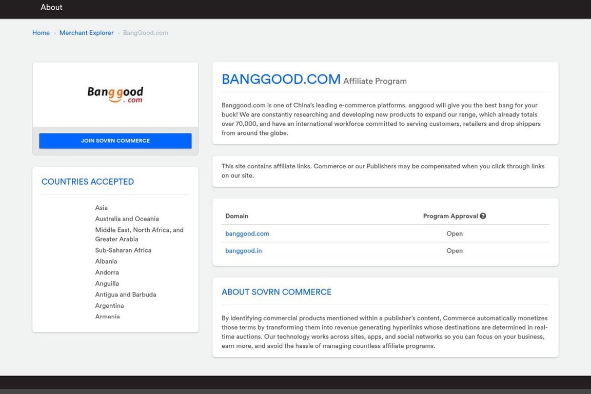 Banggood affiliate program signup page