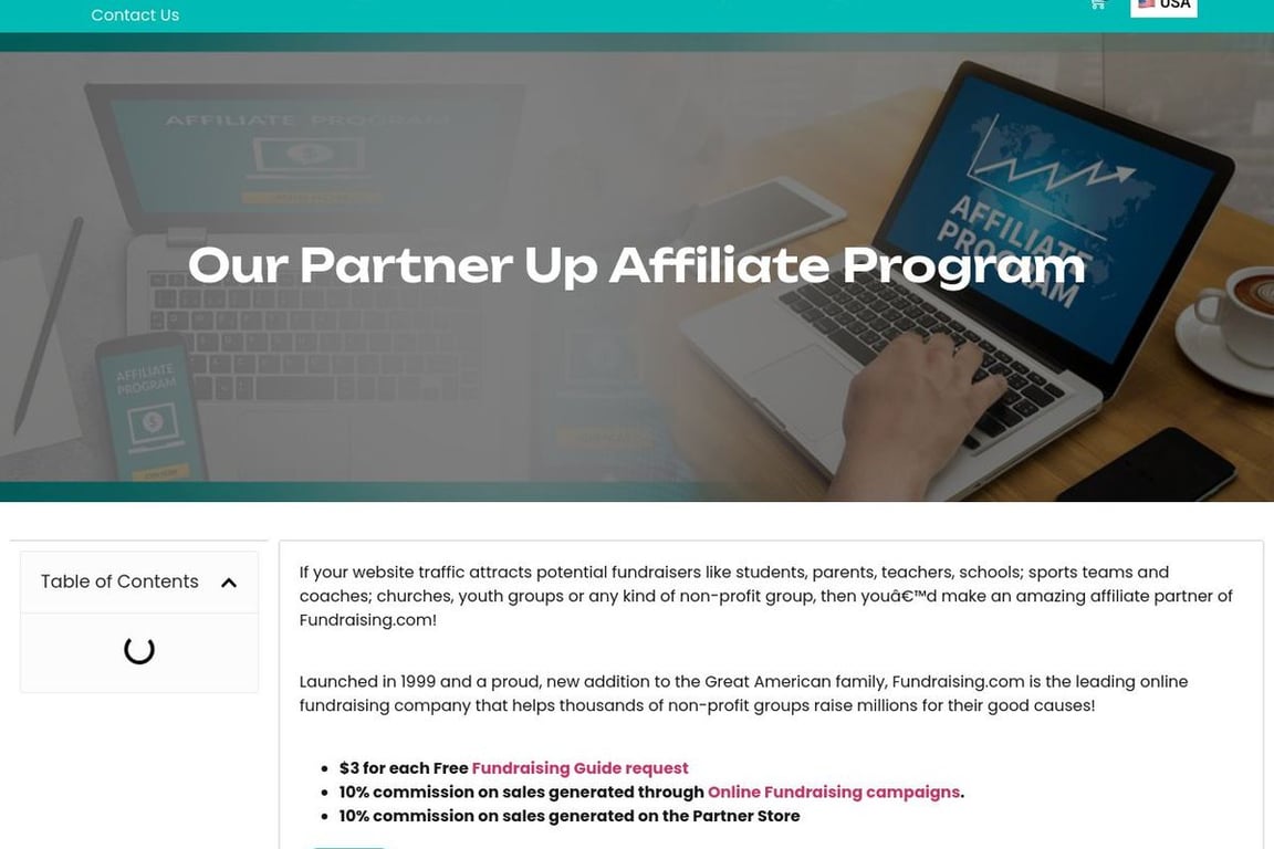 Fundraising affiliate program signup page