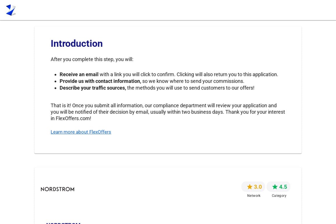 Nordstrom affiliate program signup page