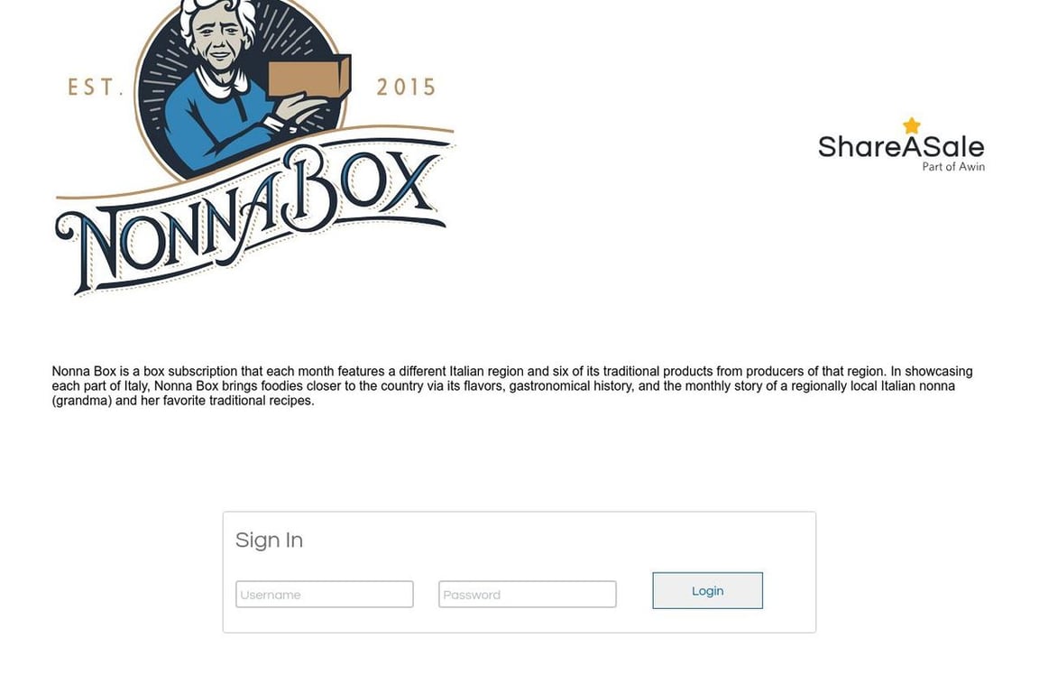 Nonna Box affiliate program signup page