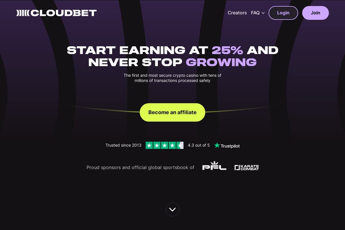 Cloudbet affiliate program signup page