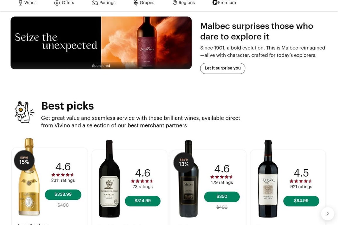 Vivino homepage