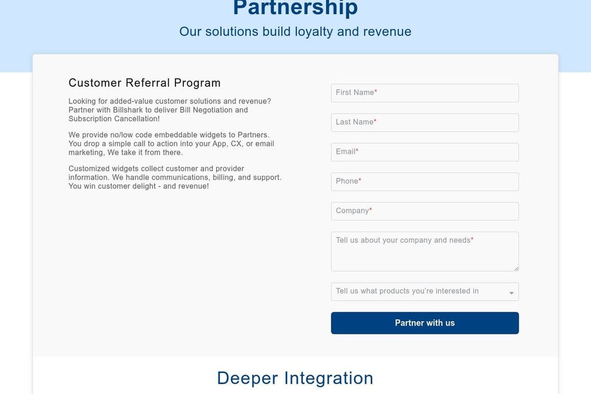 Billshark affiliate program signup page