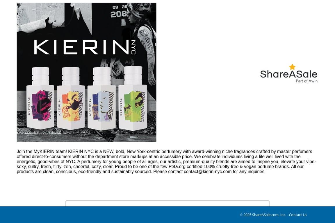 KIERIN NYC affiliate program signup page
