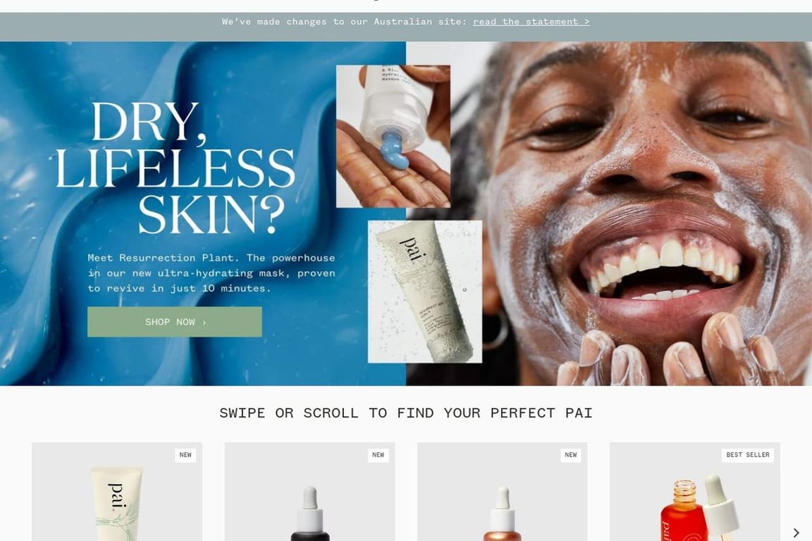 Pai Skincare AU homepage
