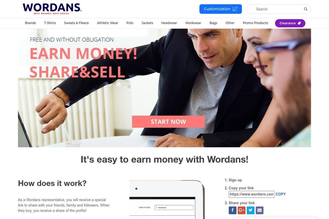 Wordans affiliate program signup page