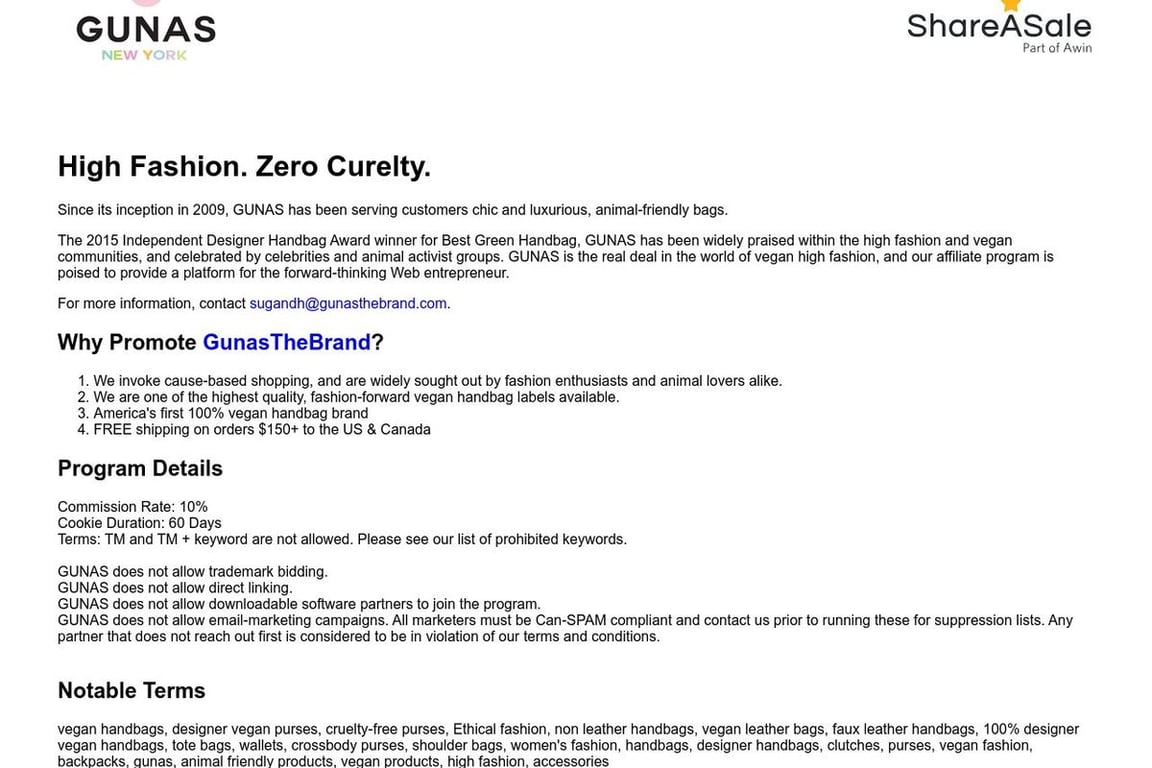 GUNAS affiliate program signup page