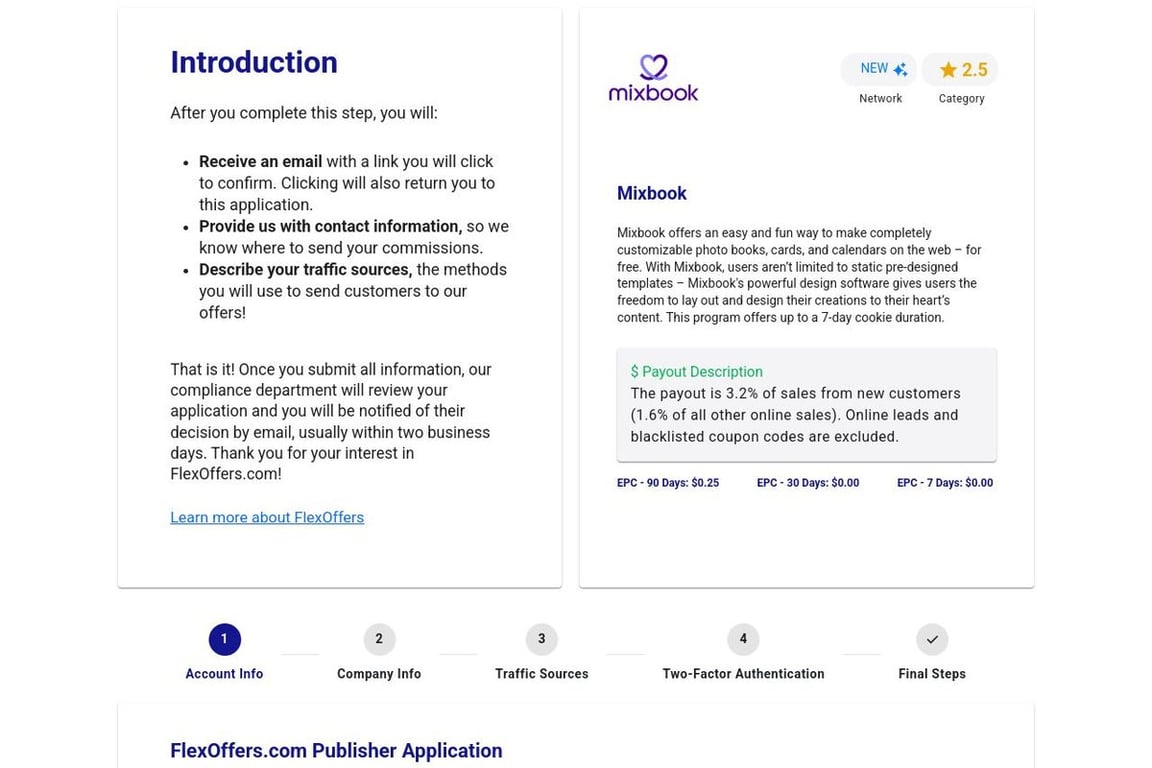 Mixbook affiliate program signup page
