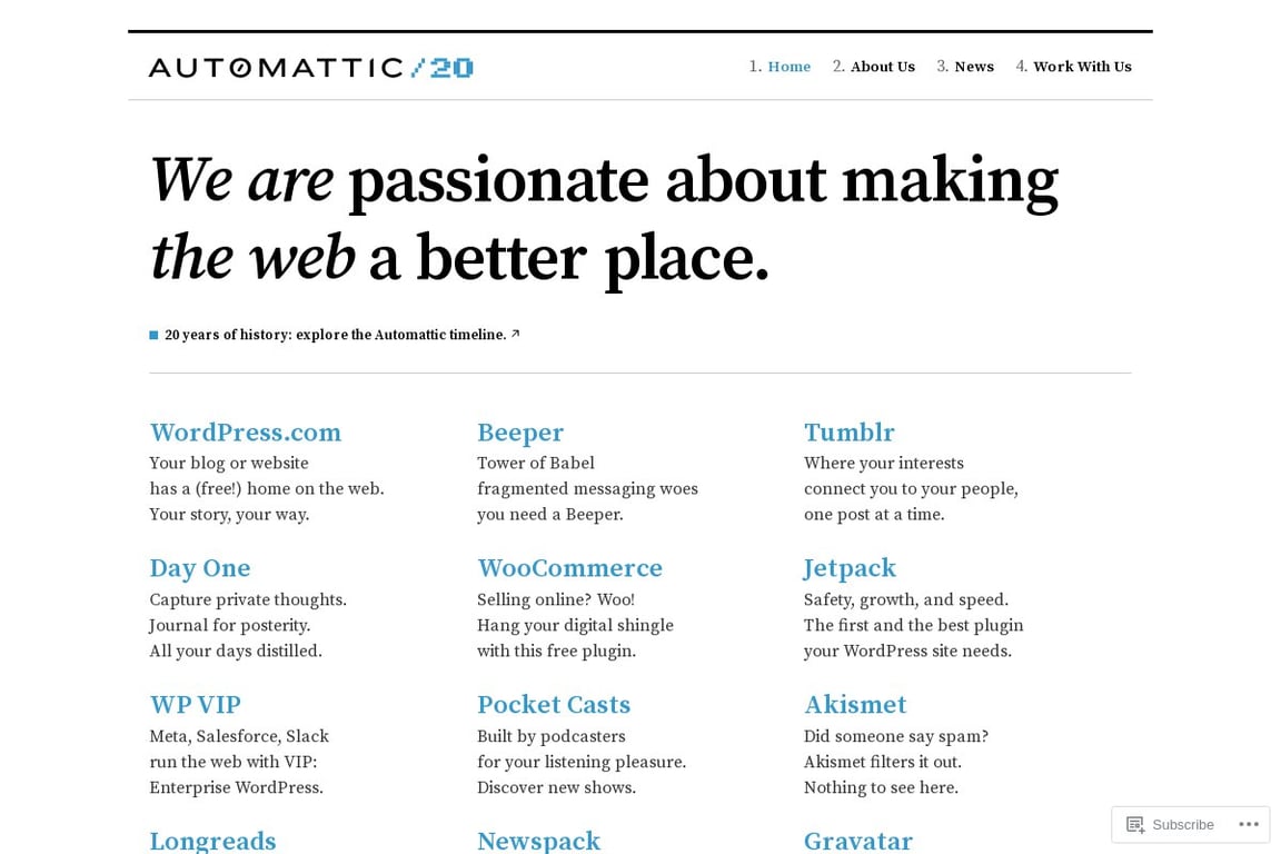 Automattic homepage