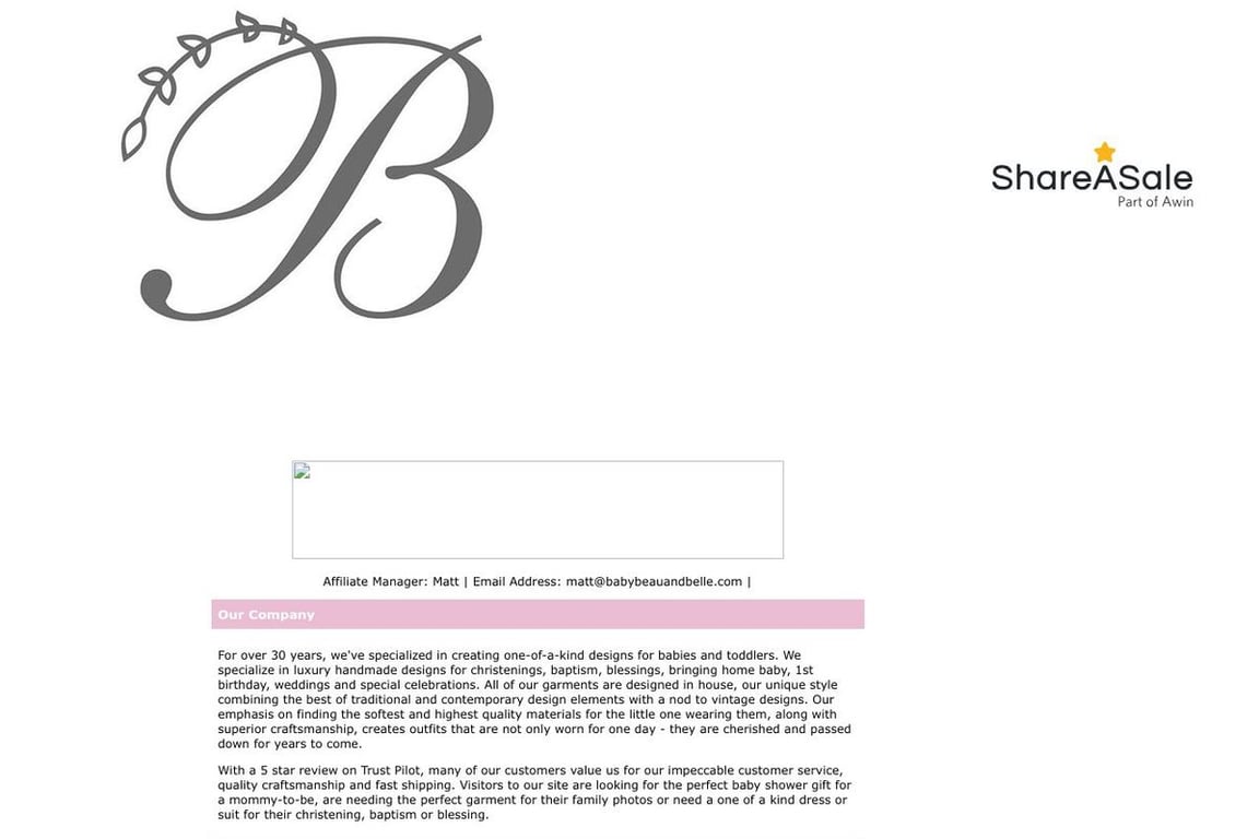 Baby Beau & Belle affiliate program signup page