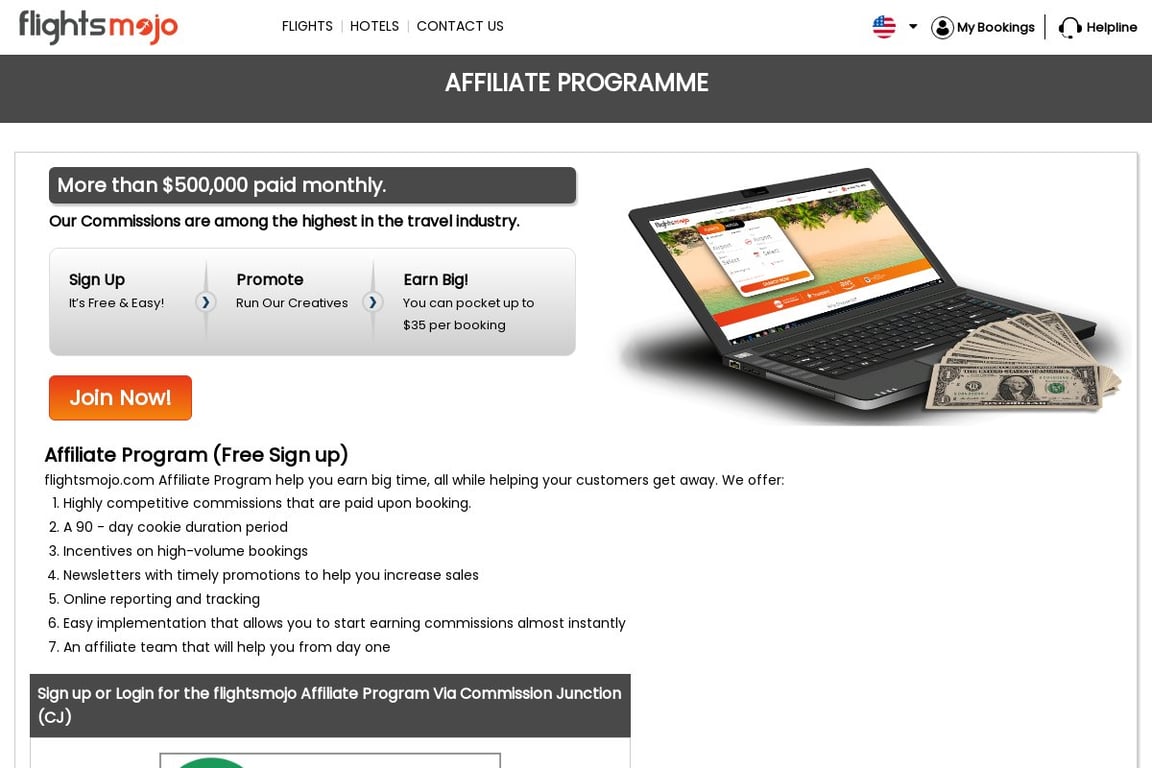 Flights Mojo affiliate program signup page