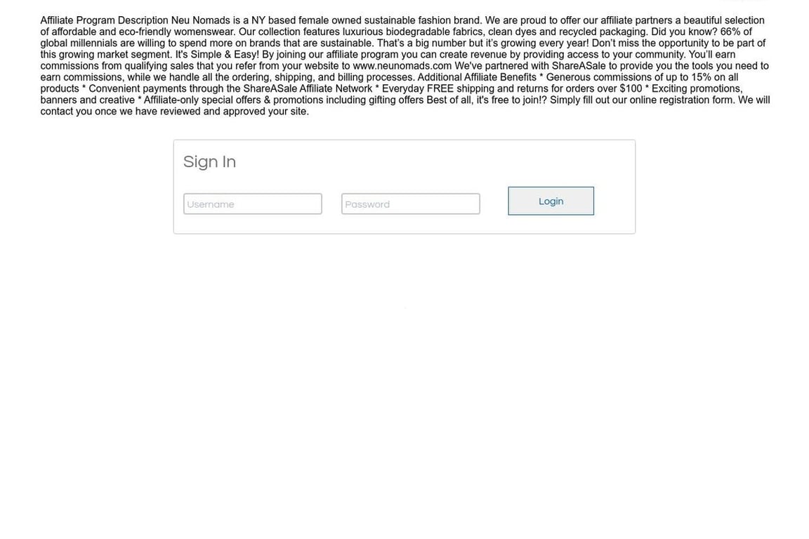 Neu Nomads affiliate program signup page