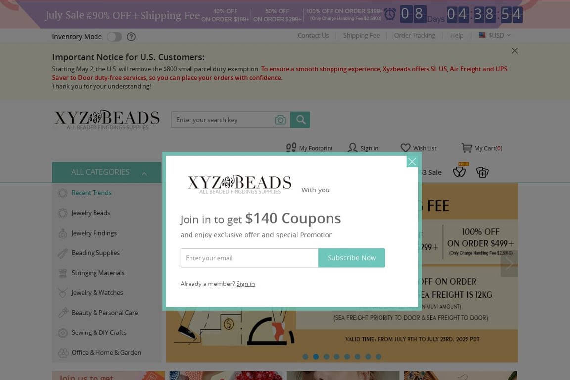 Xyzbeads.com homepage