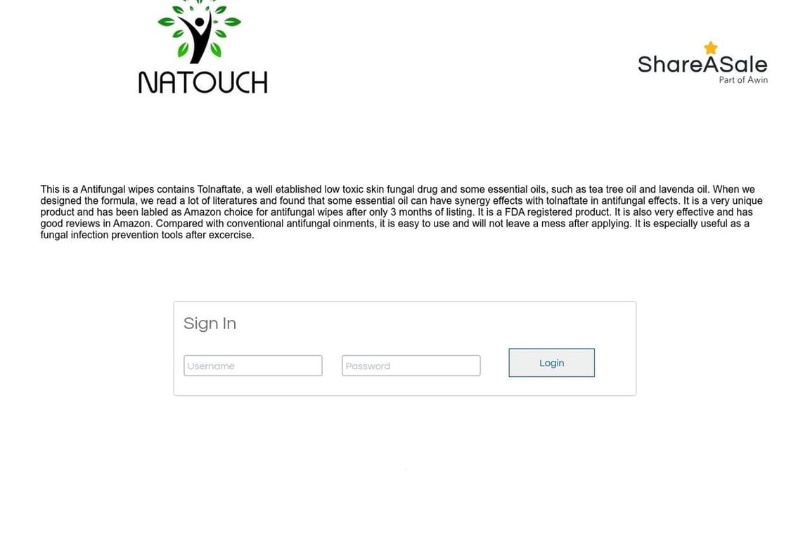 Natouch affiliate program signup page