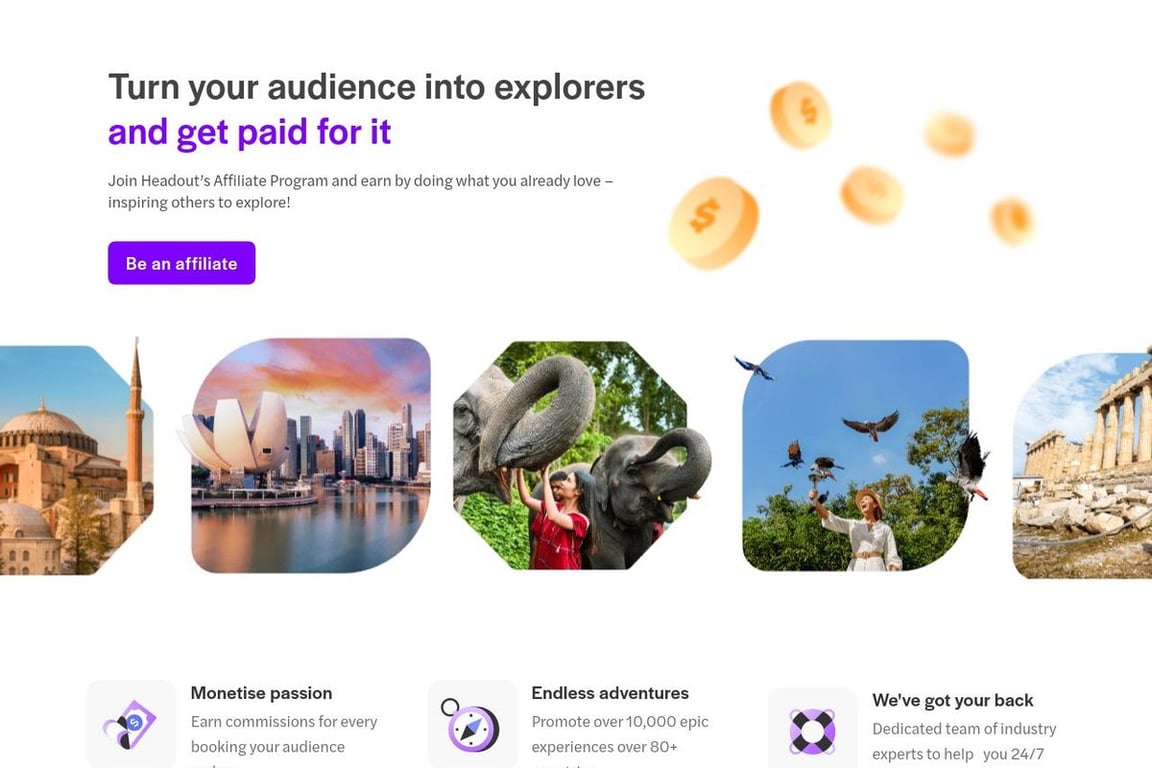 Headout affiliate program signup page