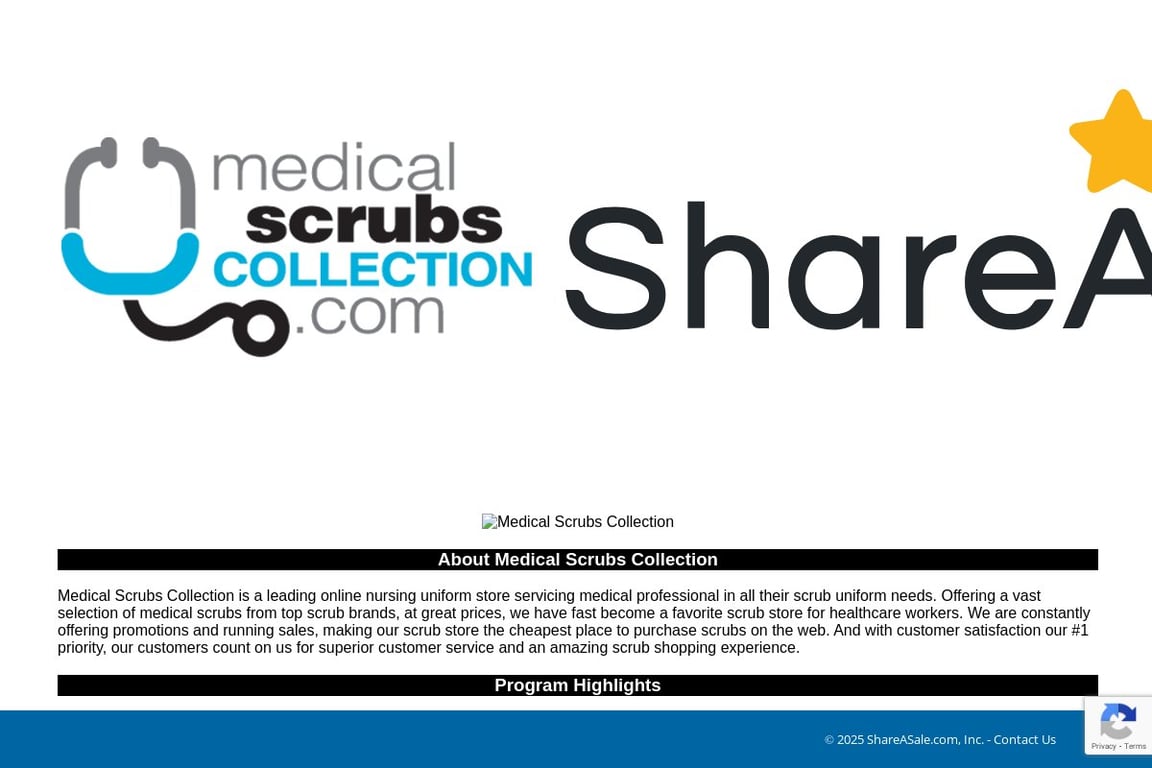 Medical Scrubs Collection affiliate program signup page