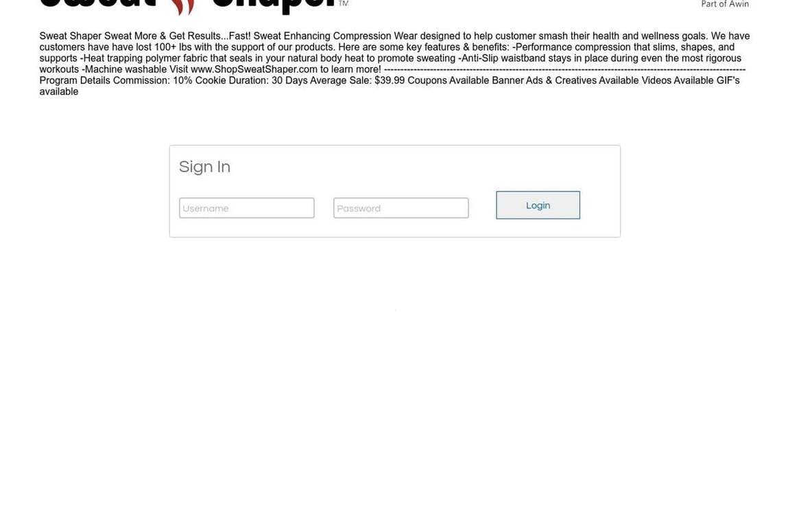 Sweat Shaper affiliate program signup page