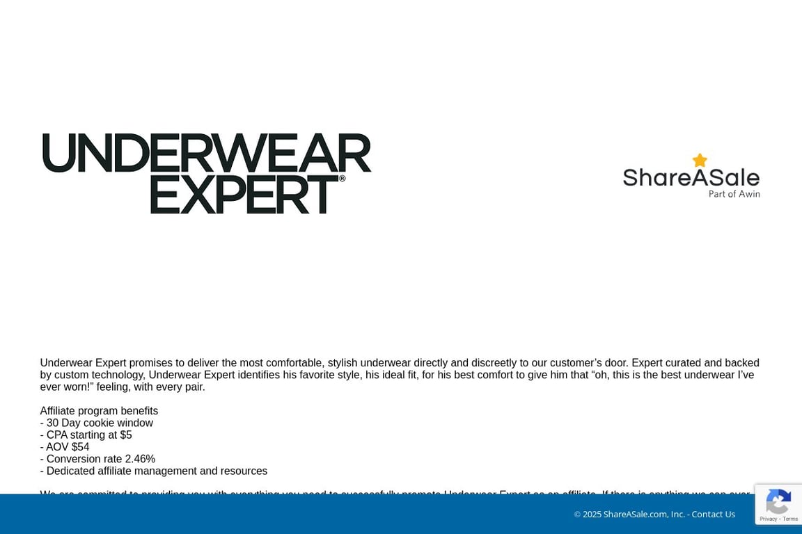 Underwear Expert affiliate program signup page
