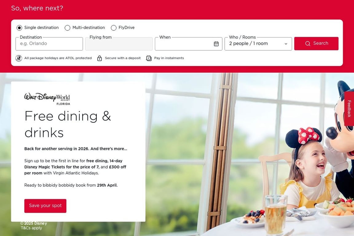 Virgin Holidays homepage