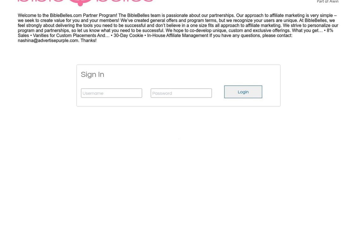 Bible Belles affiliate program signup page
