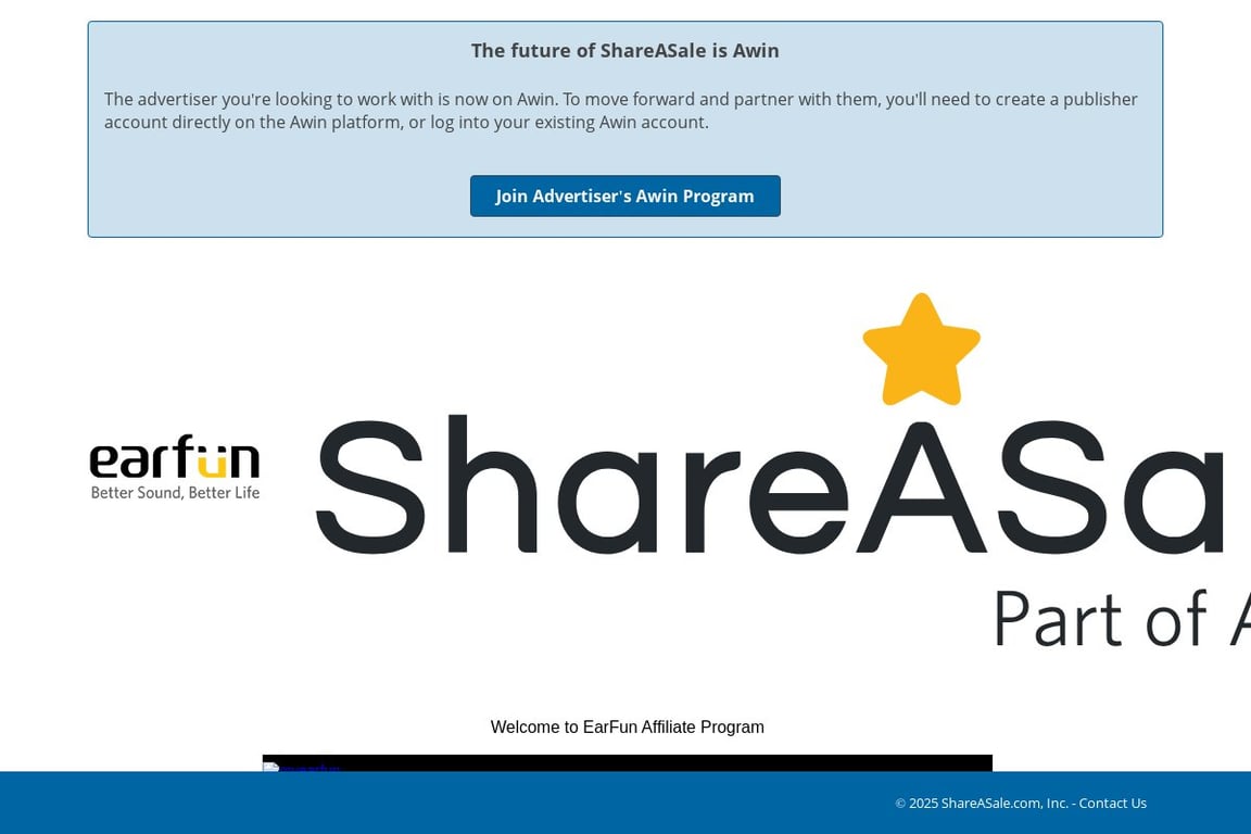 Earfun, Inc affiliate program signup page
