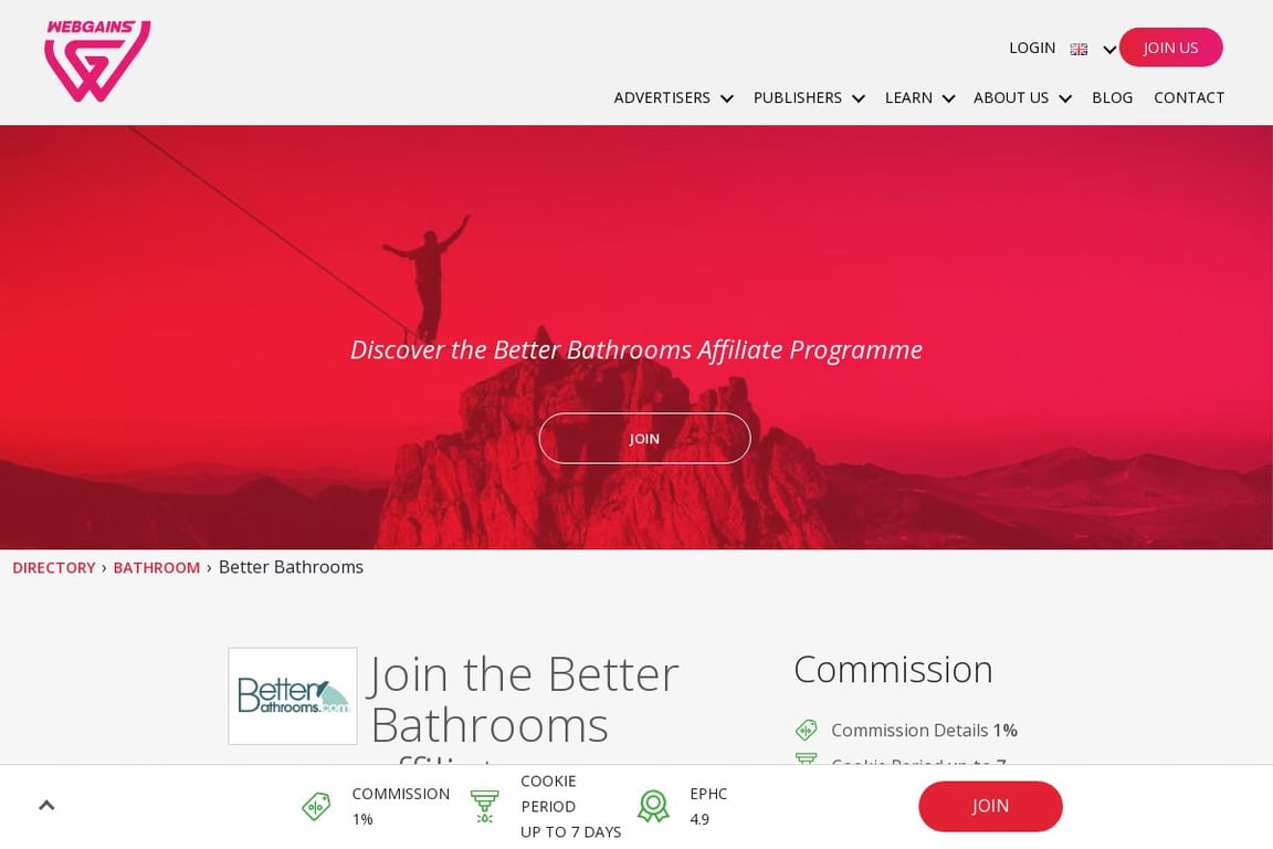 Better Bathrooms affiliate program signup page